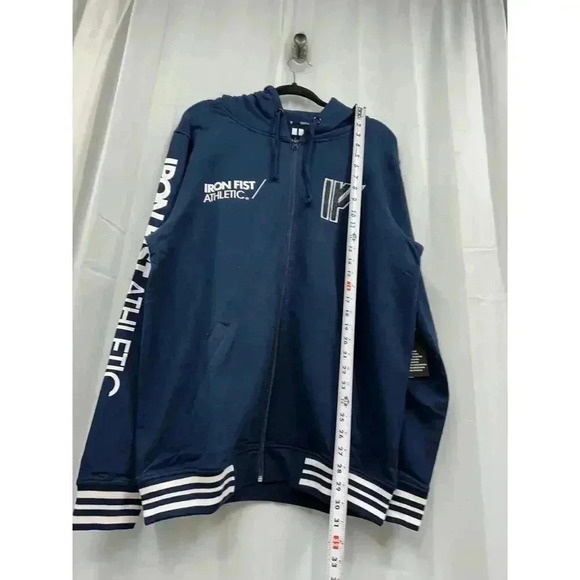 NWT Iron Fist Athletics Large Navy Blue Full Zip Mens Hoodie Striped Gym Workout - Picture 7 of 7